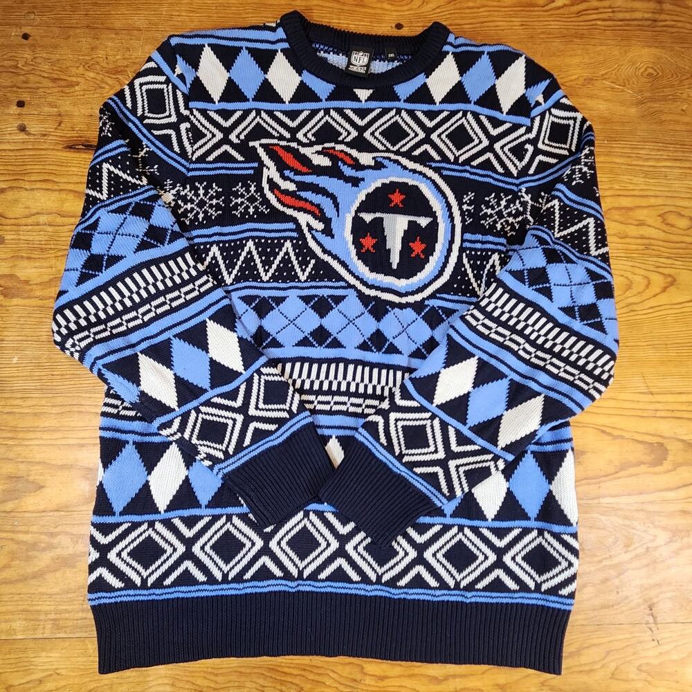 Tennessee Titans NFL Ugly Christmas Mens Sweater 2XL Blue Holiday Football